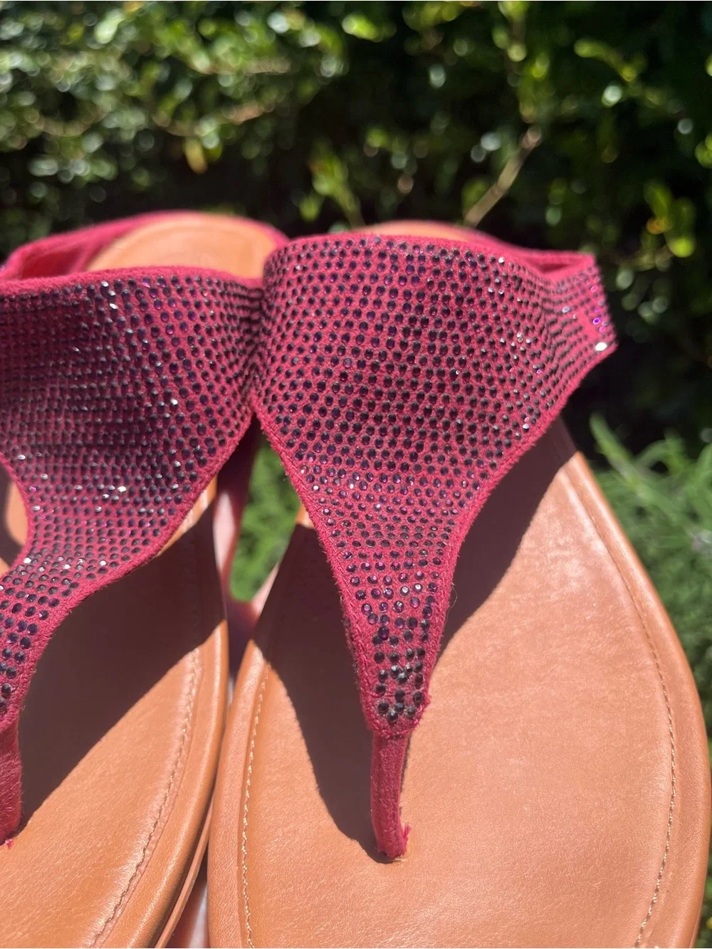 Fitflop Banda Glitz Red Slide Sandals Thongs Rhinestone Embellished Fairy Sz 10